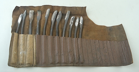 Sculptors tools in leather roll